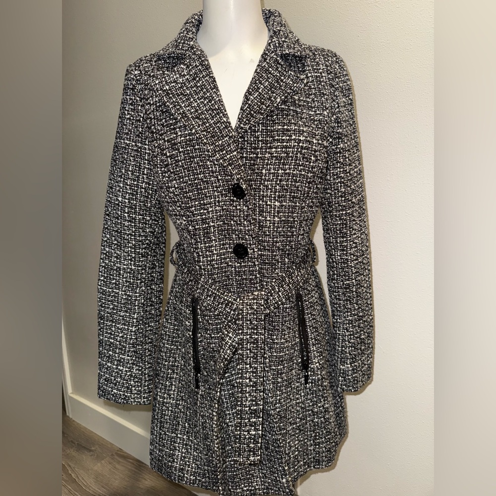 Guess Belted Wool Blend Tweed Pea Coat XS NWOT